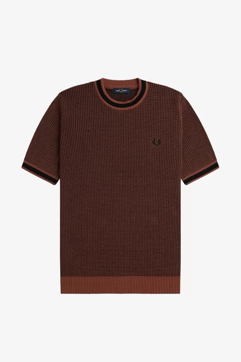 fred perry textured stickad herr t-shirt whiskybrun
