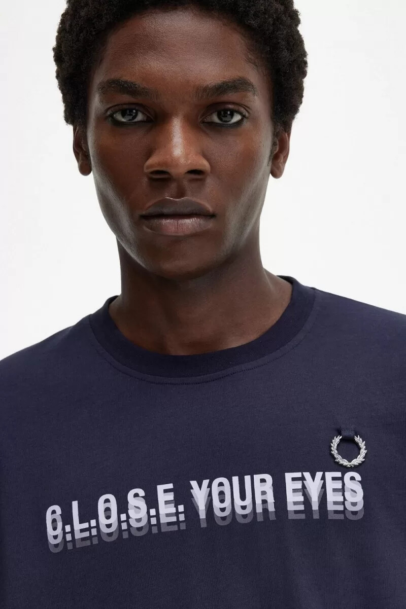 fred perry mönstrad herr-t-shirt marinblå