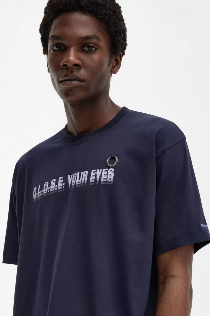 fred perry mönstrad herr-t-shirt marinblå