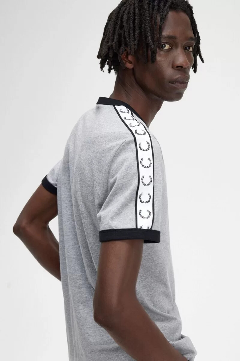 fred perry taped ringer herr t-shirt grå