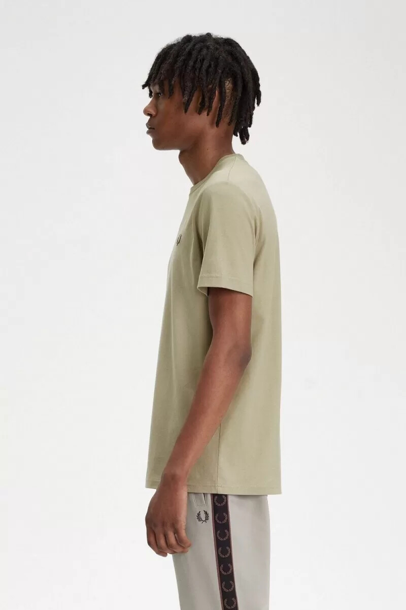 fred perry crew neck herr t-shirt varm grå mörkröd