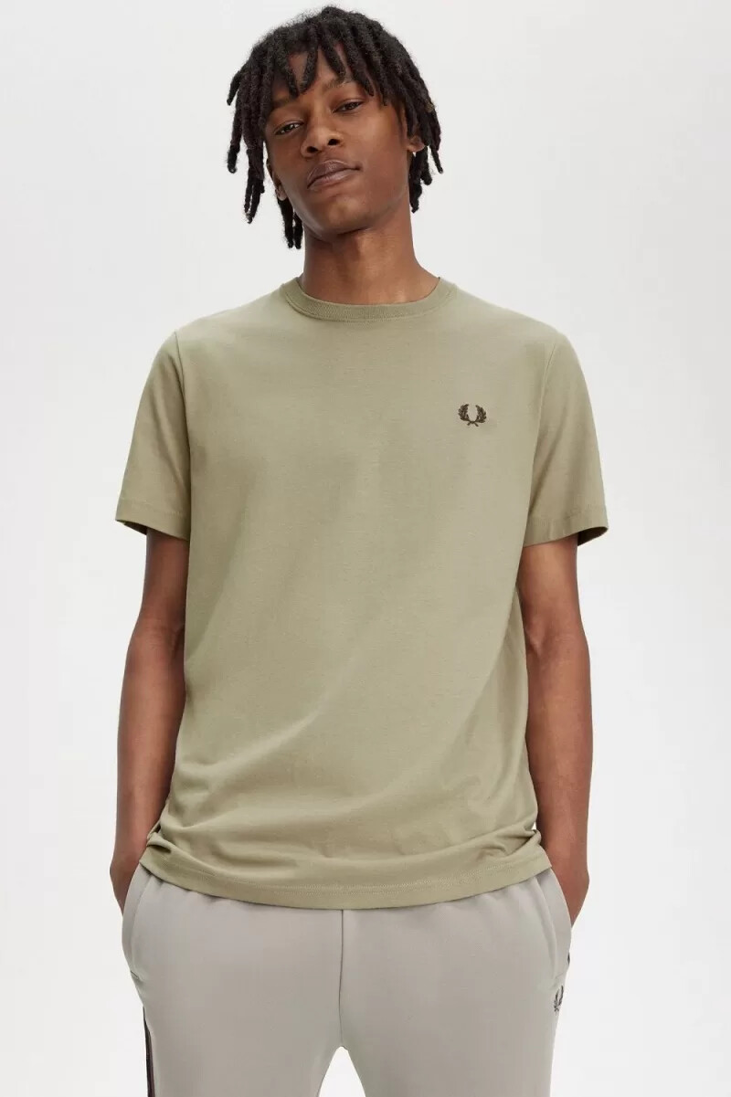 fred perry crew neck herr t-shirt varm grå mörkröd