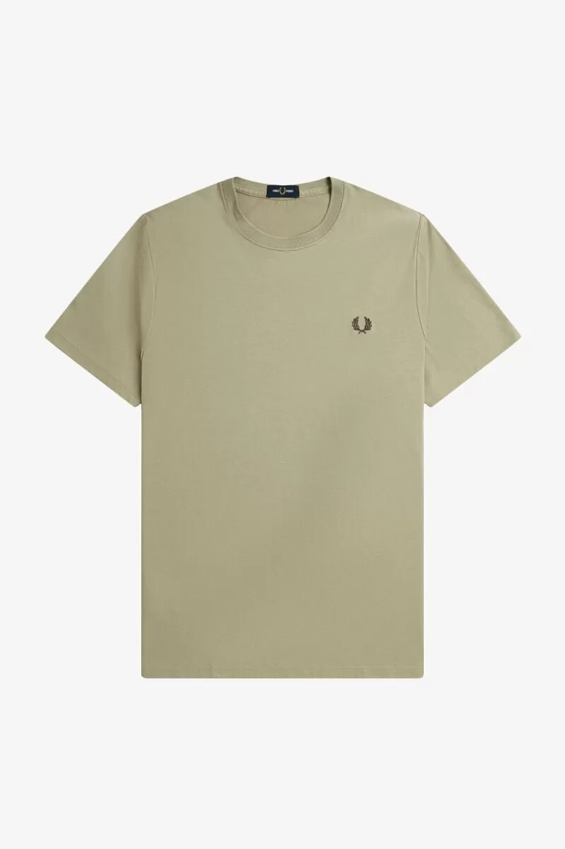 fred perry crew neck herr t-shirt varm grå mörkröd