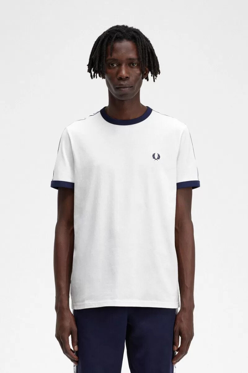 fred perry taped ringer herr t-shirt snövit