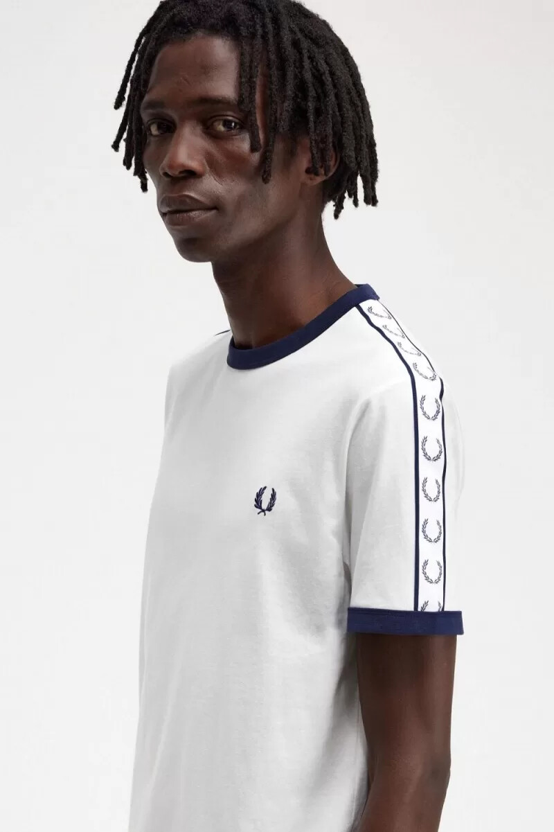 fred perry taped ringer herr t-shirt snövit