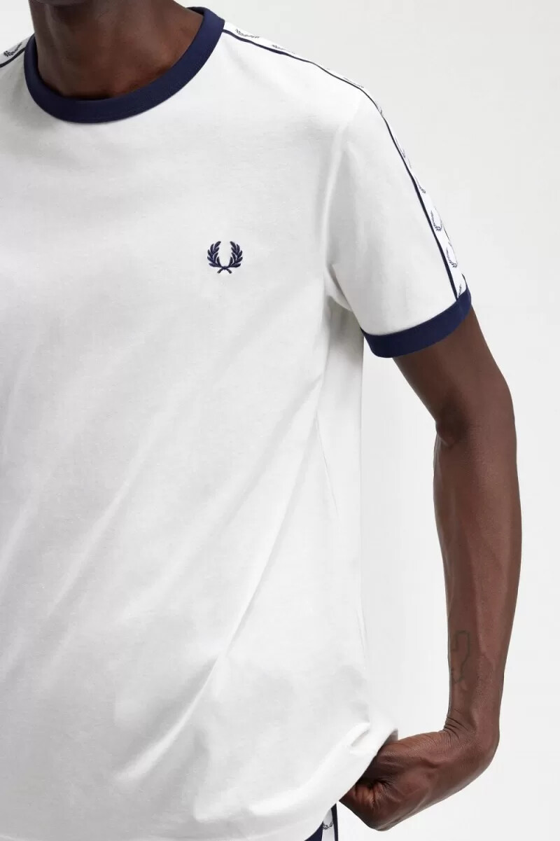 fred perry taped ringer herr t-shirt snövit