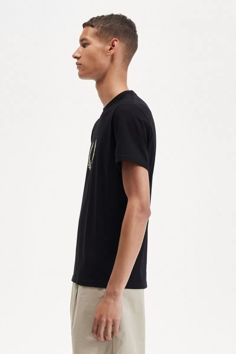 fred perry flockad laurelkrans herr t-shirt svart varm grå