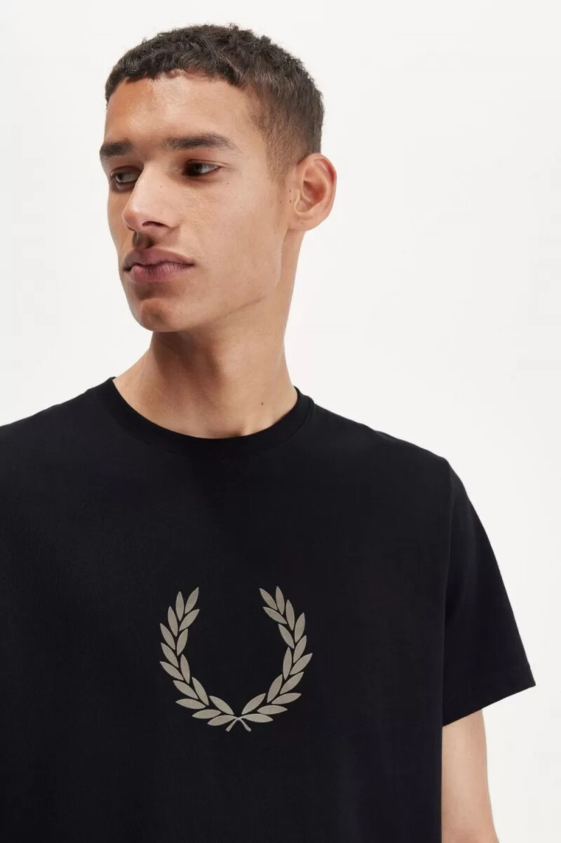 fred perry flockad laurelkrans herr t-shirt svart varm grå