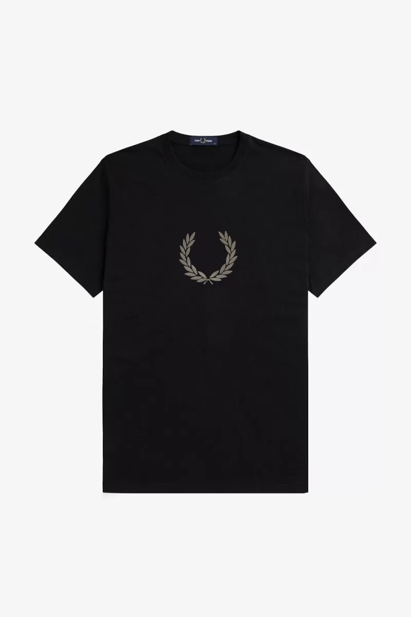 fred perry flockad laurelkrans herr t-shirt svart varm grå