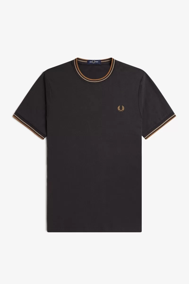 fred perry twin tipped herr t-shirt anchor grå grön mörk kaffe