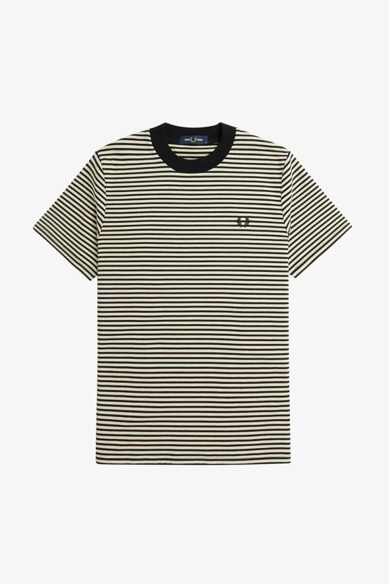 fred perry fine stripe heavyweight herr t-shirt havregryn svart