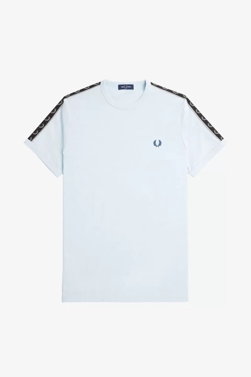 fred perry contrast tape ringer herr t-shirt ljus aqua varm grå