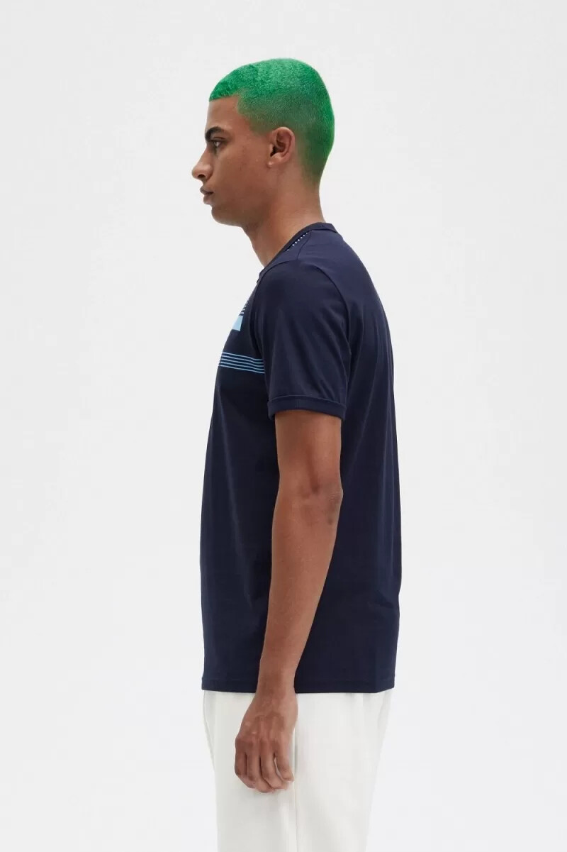 fred perry glitch print herr t-shirt marinblå