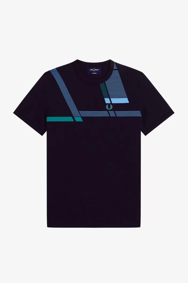 fred perry glitch print herr t-shirt marinblå