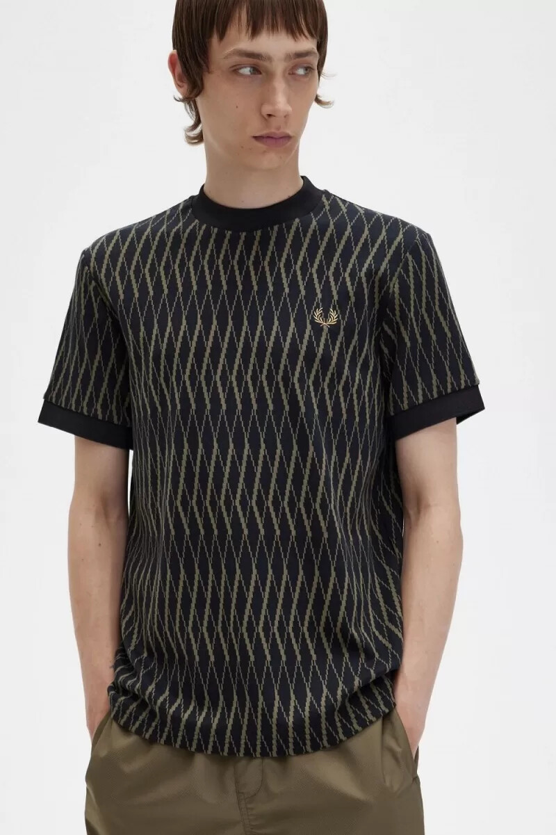 fred perry argyle jacquard herr t-shirt svart