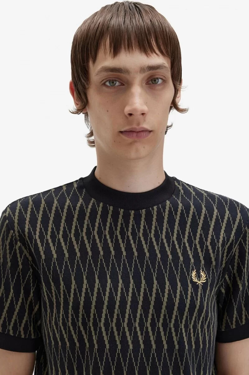 fred perry argyle jacquard herr t-shirt svart