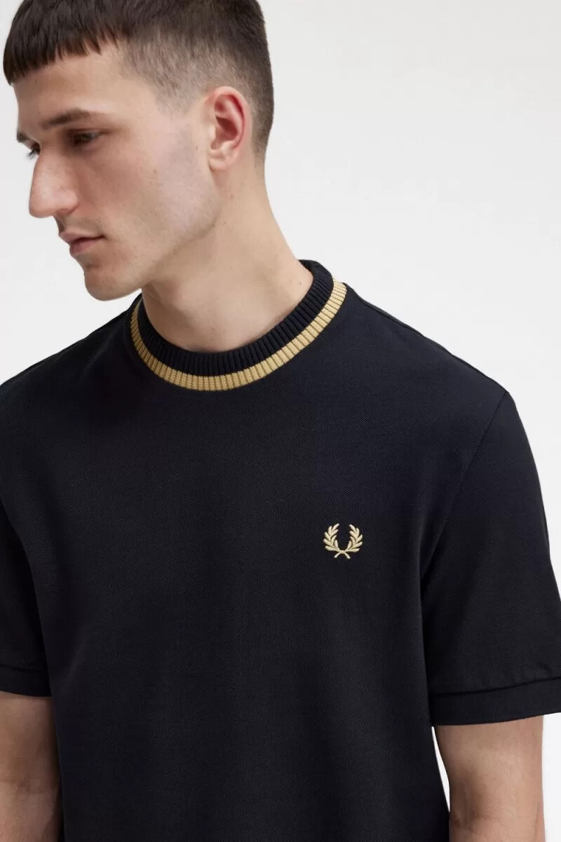 fred perry rund neck piqué herr t-shirt svart