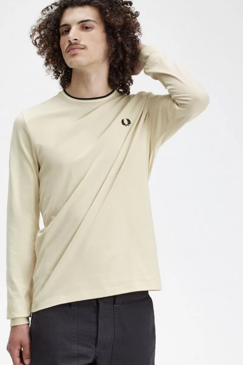 fred perry twin tipped herr t-shirt havregryn beige svart