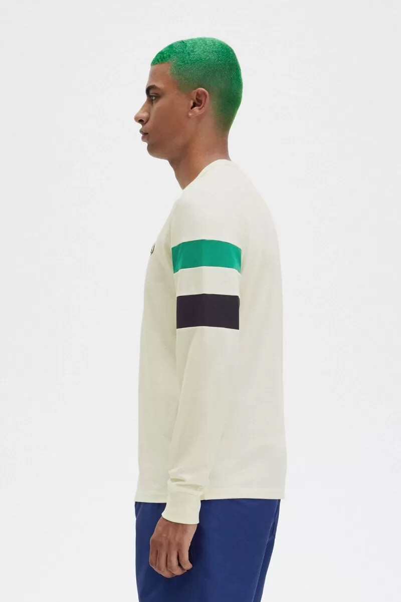 fred perry paneled sleeve långärmad herr t-shirt beige