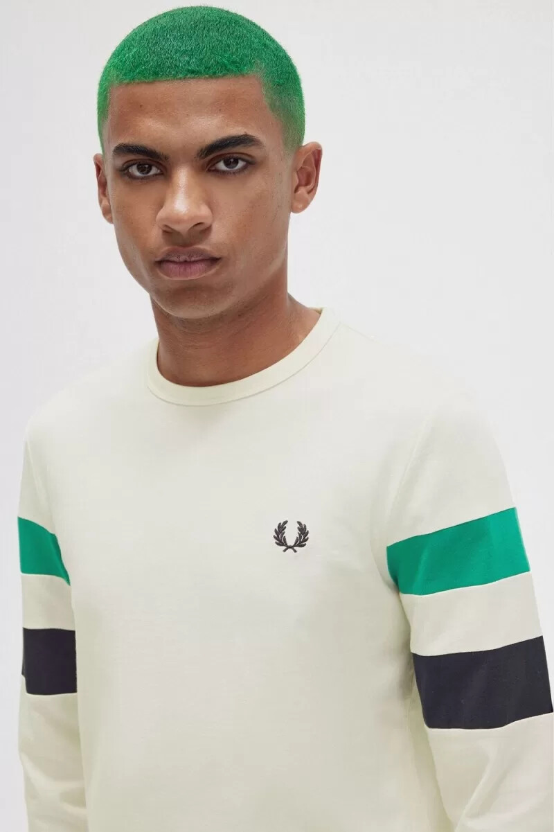 fred perry paneled sleeve långärmad herr t-shirt beige