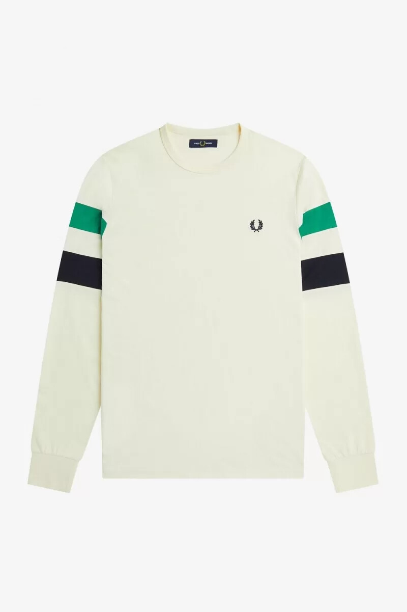 fred perry paneled sleeve långärmad herr t-shirt beige