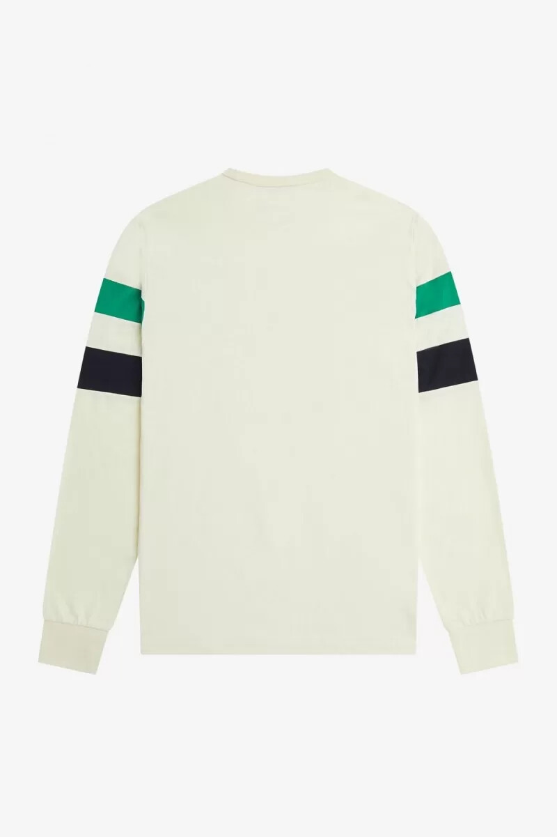 fred perry paneled sleeve långärmad herr t-shirt beige