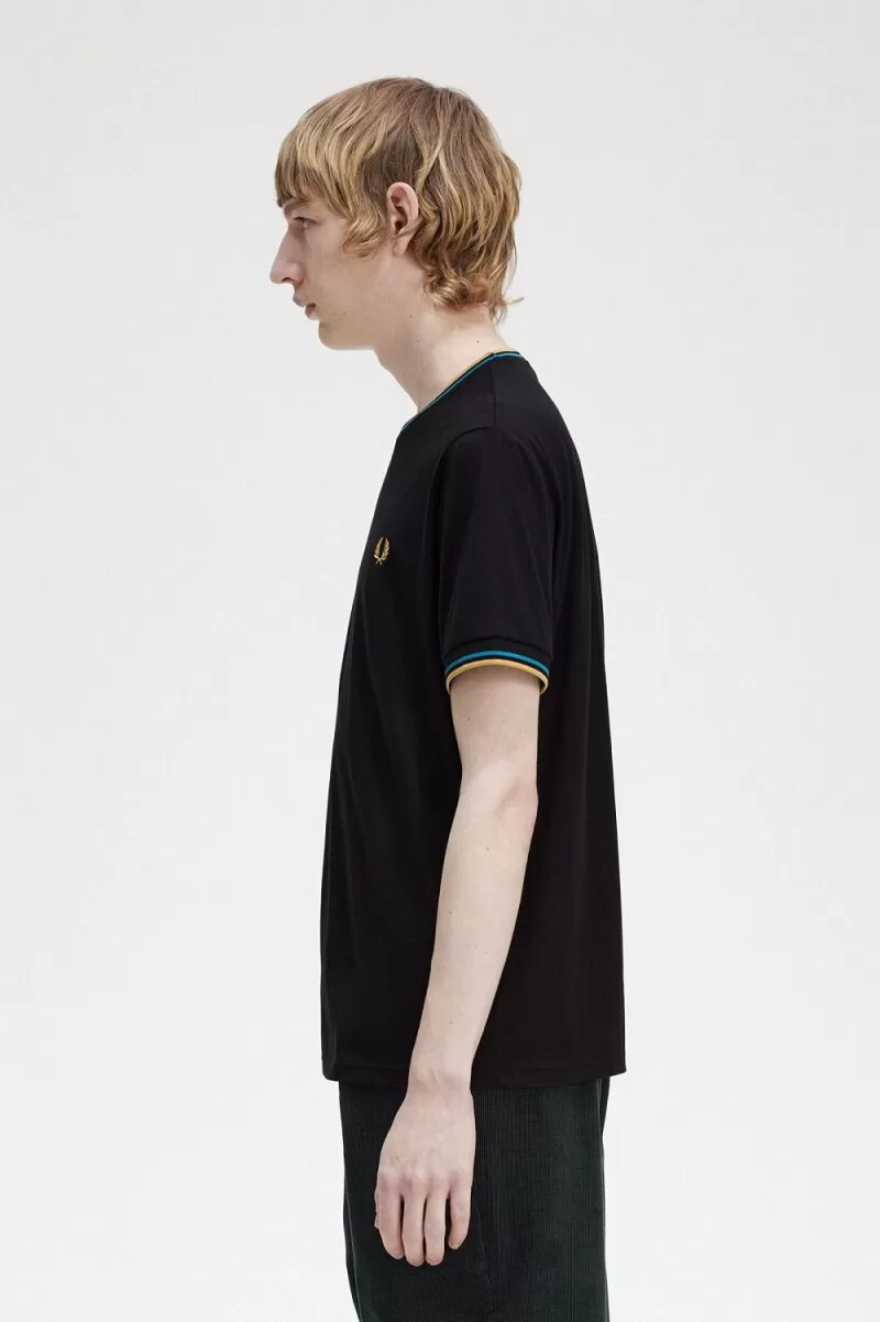 fred perry twin tipped herr t-shirt svart cyberblå ljusrost