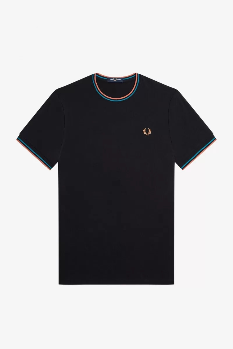 fred perry twin tipped herr t-shirt svart cyberblå ljusrost