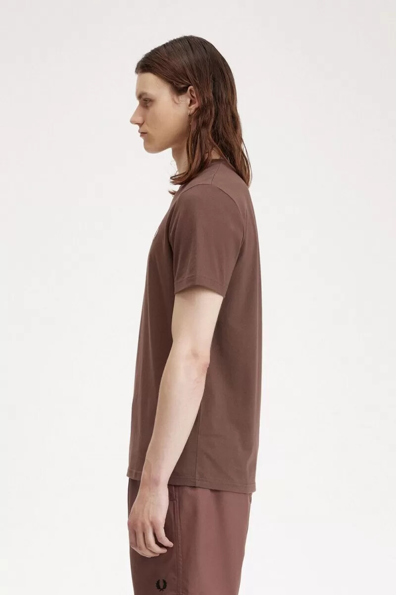 fred perry crew neck herr t-shirt mörkröd varm grå