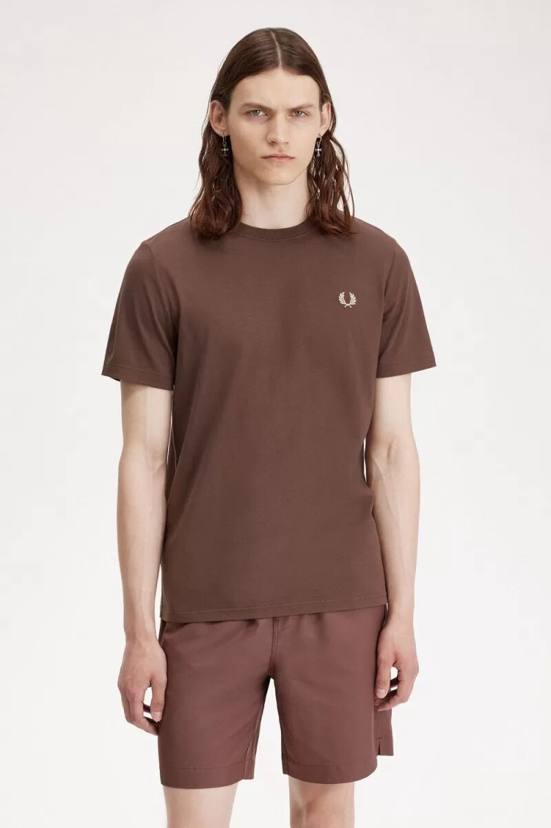 fred perry crew neck herr t-shirt mörkröd varm grå