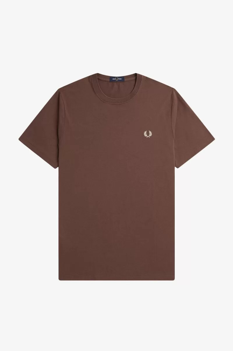 fred perry crew neck herr t-shirt mörkröd varm grå