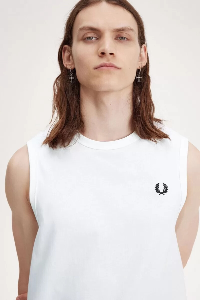 fred perry rund halsad väst herr t-shirt vit