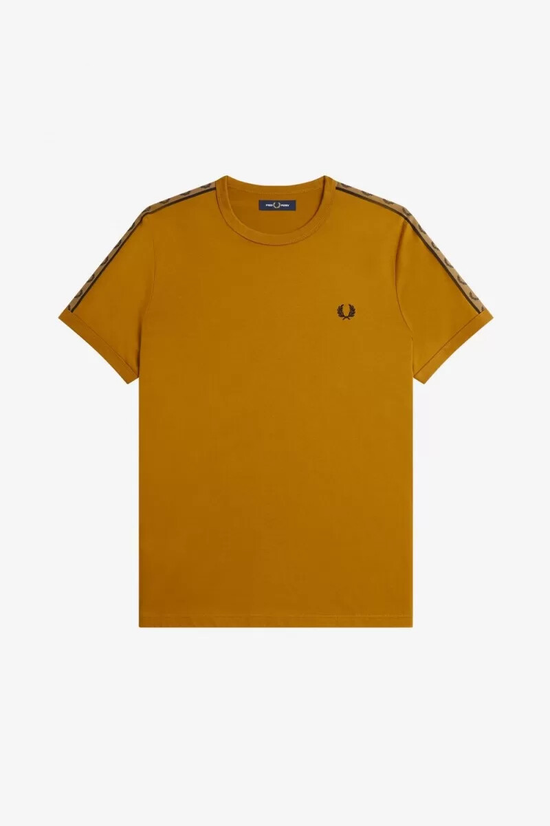fred perry contrast tape ringer herr t-shirt mörk kaffe brun