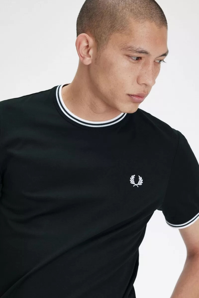 fred perry twin tipped herr t-shirt nattgrön snövit
