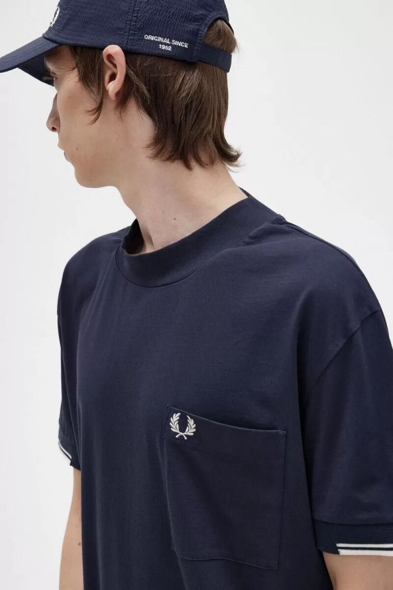 fred perry tipped sleeve herr t-shirt marinblå