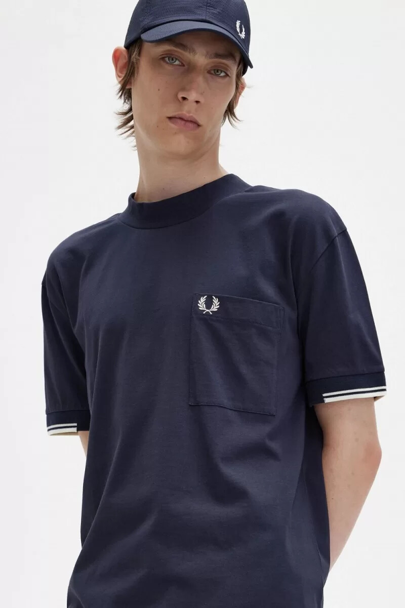 fred perry tipped sleeve herr t-shirt marinblå