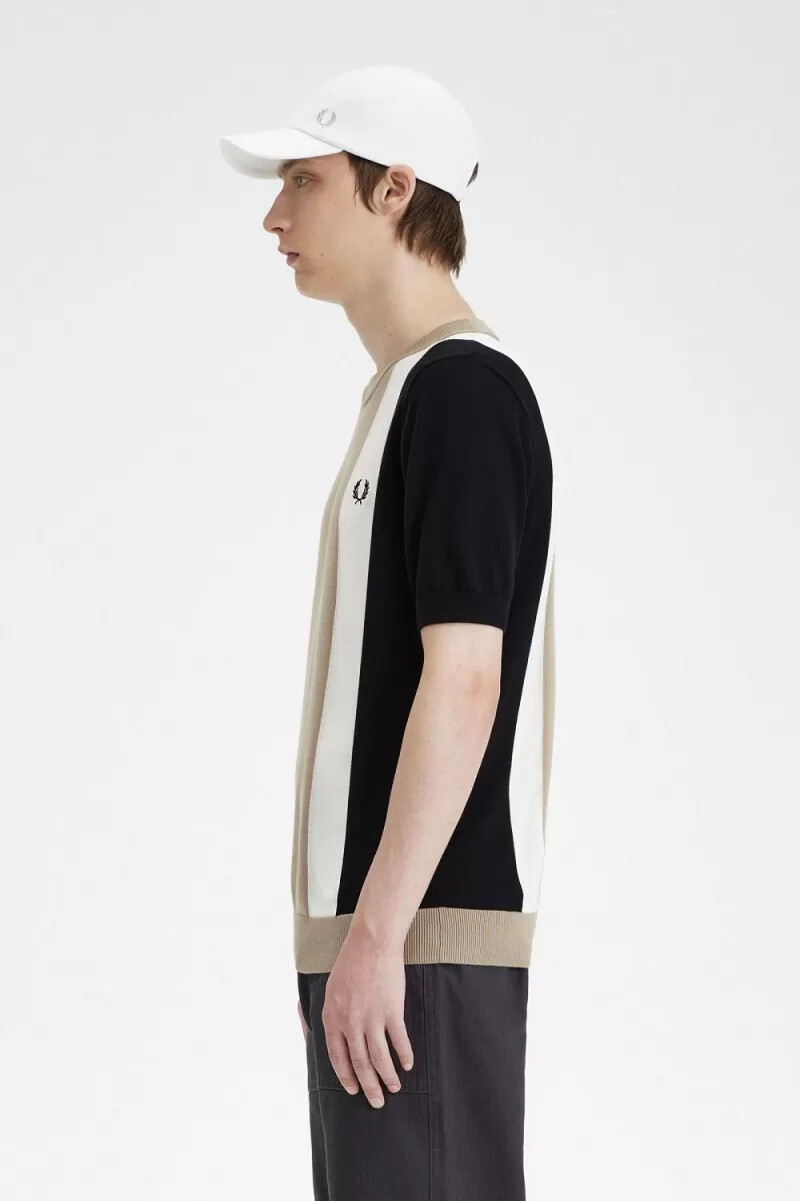 fred perry randig finstickad herr t-shirt svart snövit varm grå