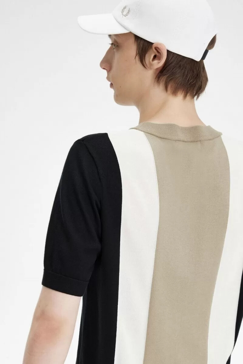 fred perry randig finstickad herr t-shirt svart snövit varm grå
