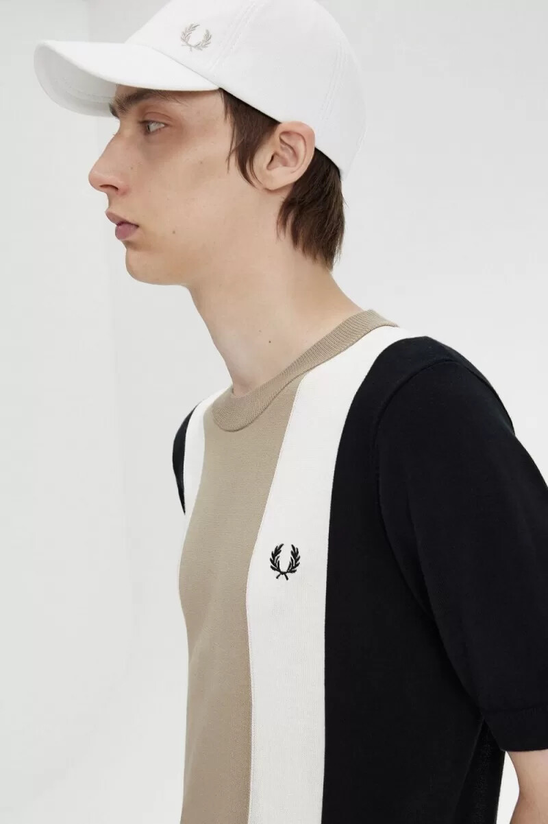 fred perry randig finstickad herr t-shirt svart snövit varm grå