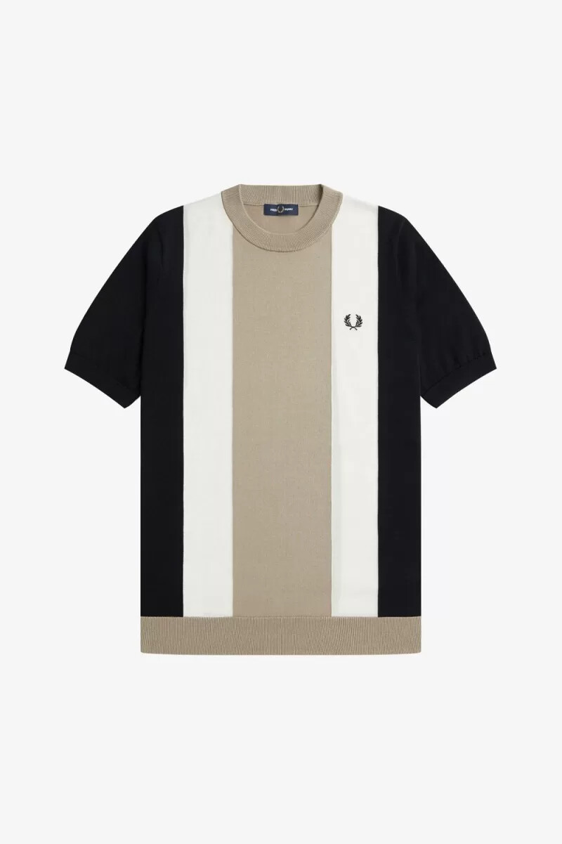 fred perry randig finstickad herr t-shirt svart snövit varm grå