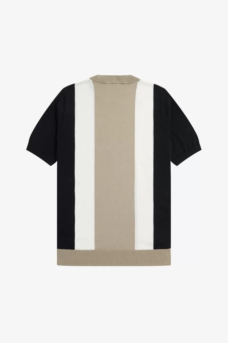 fred perry randig finstickad herr t-shirt svart snövit varm grå