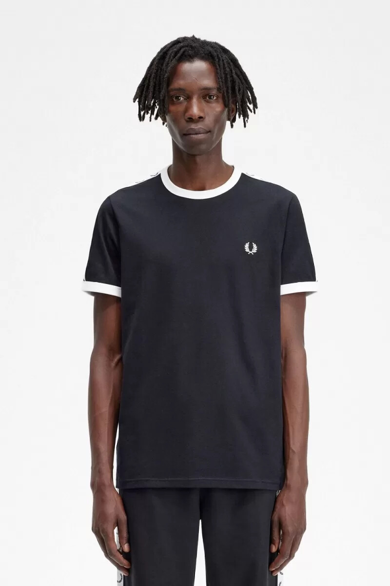 fred perry taped ringer herr t-shirt svart