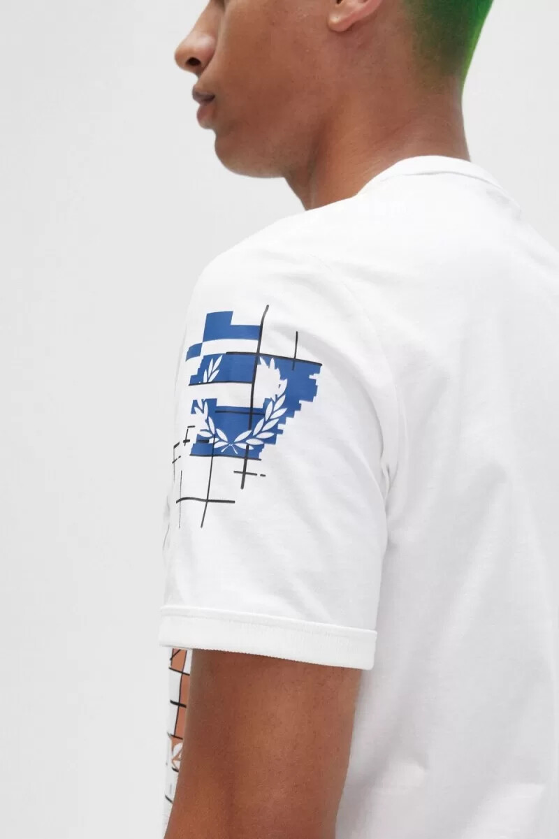 fred perry grid print herr t-shirt snövit
