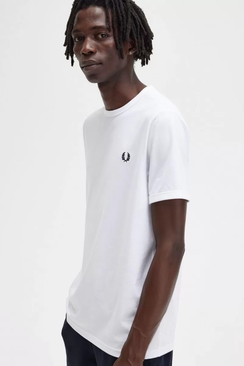 fred perry ringer herr t-shirt vit
