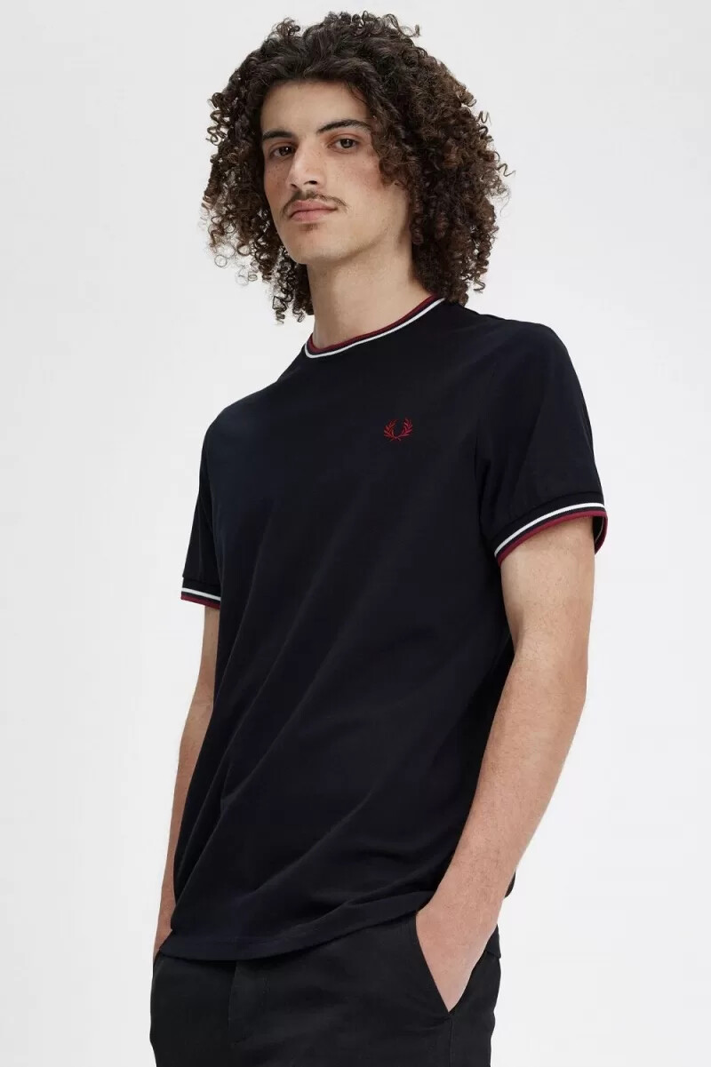 fred perry twin tipped herr t-shirt marinblå snövit bränd röd