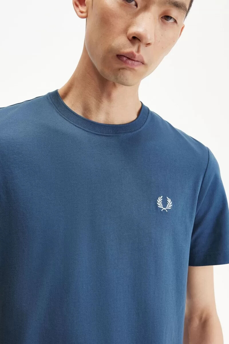 fred perry rund neck herr t-shirt midnattsblå ljus aqua