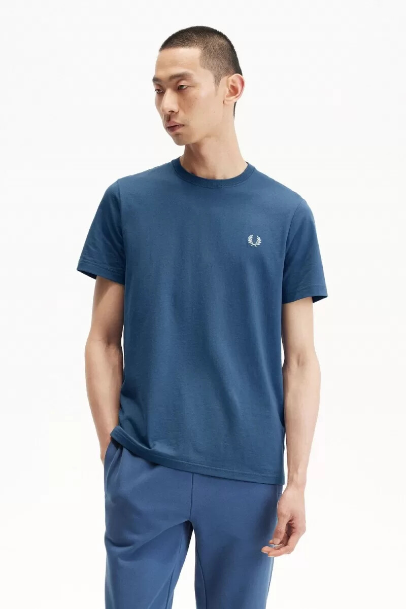 fred perry rund neck herr t-shirt midnattsblå ljus aqua