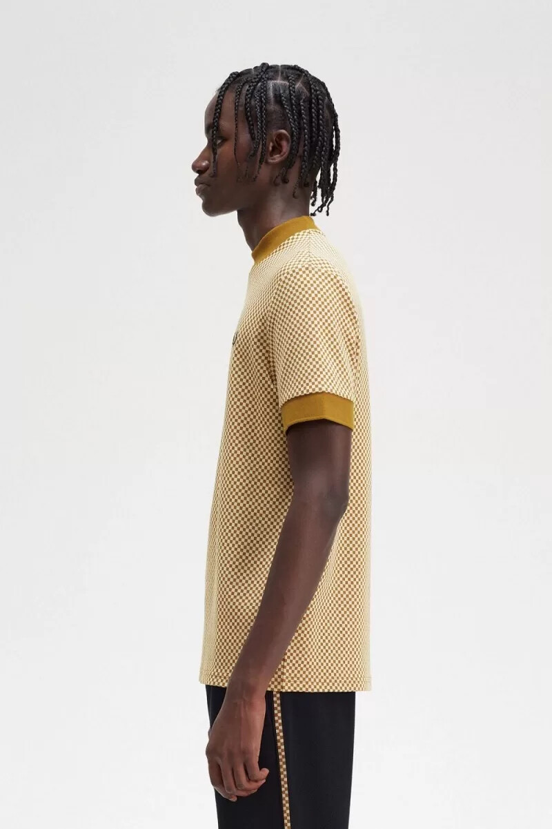 fred perry micro chequerboard herr t-shirt havregryn mörk kaffe