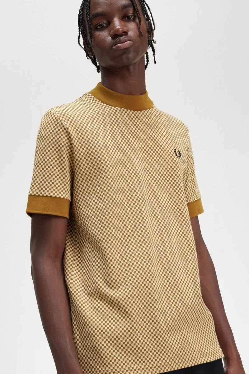 fred perry micro chequerboard herr t-shirt havregryn mörk kaffe