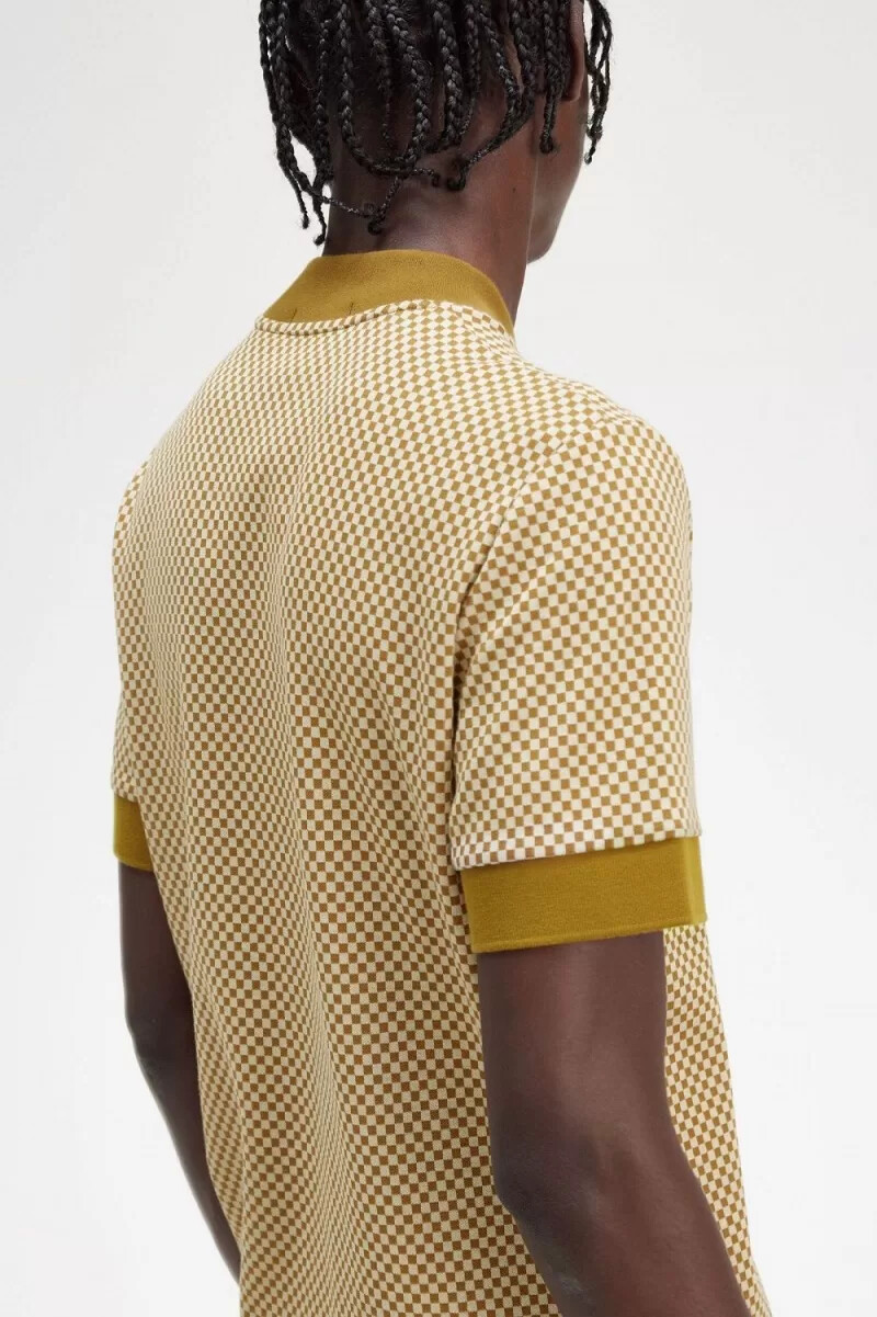 fred perry micro chequerboard herr t-shirt havregryn mörk kaffe